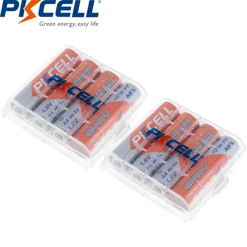 8Pcs/PKCELL AA NIZN Battery 1.6V 2500MWH AA Rechargeable Battery 2A Batteries Baterias Bateria and 2Pcs AA Battery Hold Case Box