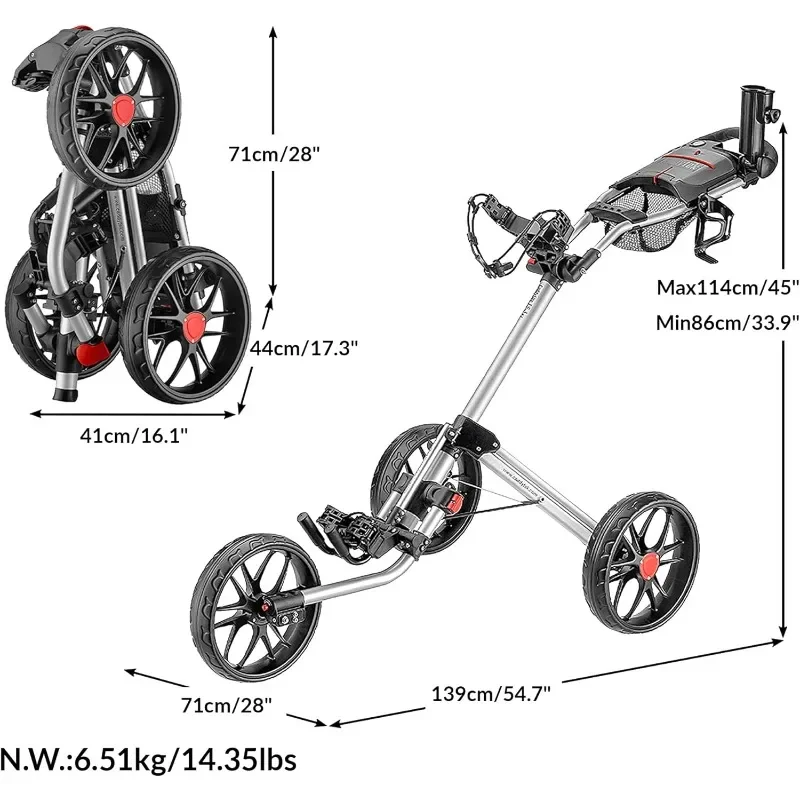 CaddyTek Caddylite 15.3 V2 - Deluxe Quad-Fold Golf Push Cart