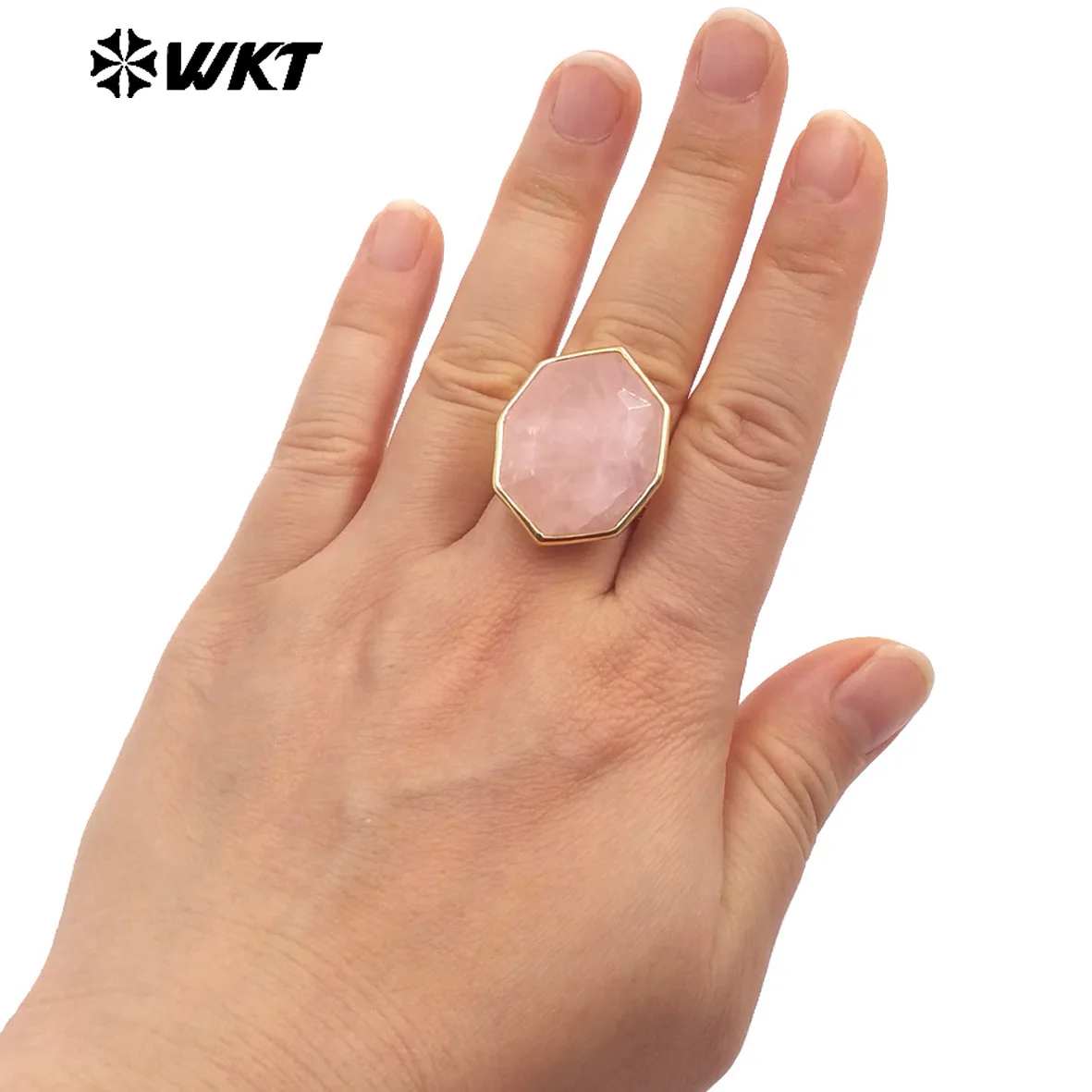 WT-R516 New Classic Generous Design Geometric Octagonal Shape Colored Gemstone Adjustable For Ladies Daily Commuter Ring