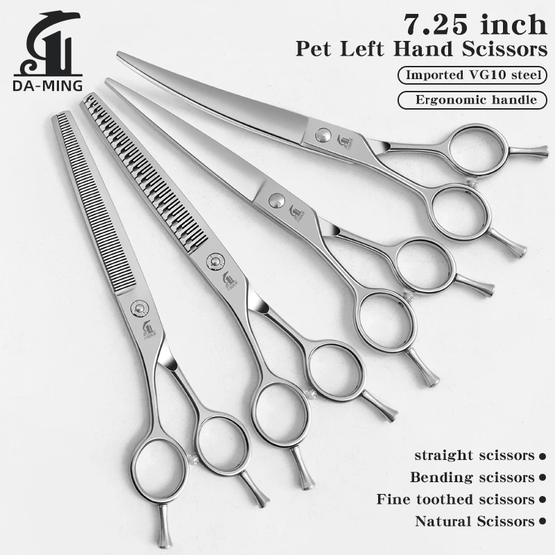 Left Hand Pet Beauty Scissors 7.25-inch Refined Cat and Dog Bending Scissors Fine Toothed Scissors, Natural Scissors beautician