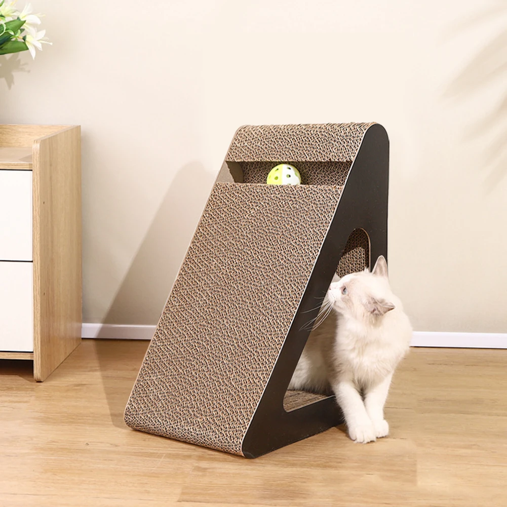 2 In 1 Cat Scratcher Cardboard With Rotating Ball Wear-resistant Cat Clawing Board For Pet Cat Use