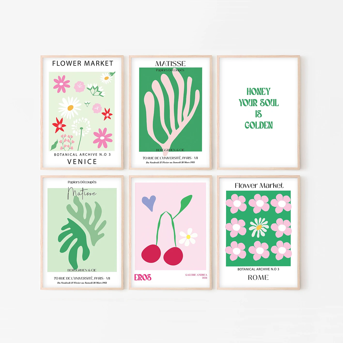 A set of six Matisse prints Matisse Blue Art Prints; Matcha Art Prints Flower Market Canvas Poster Home Living Room Decoration
