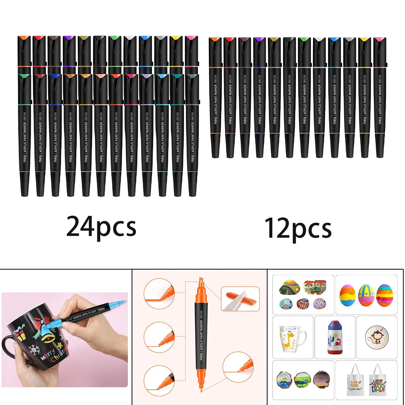 DIY Acryl Pennen Kit-Double-Ended Marker Plastic Waterdichte Kunst Ambachten Permanent voor Canvas, Hout, Paasei, Kaart Schilderen