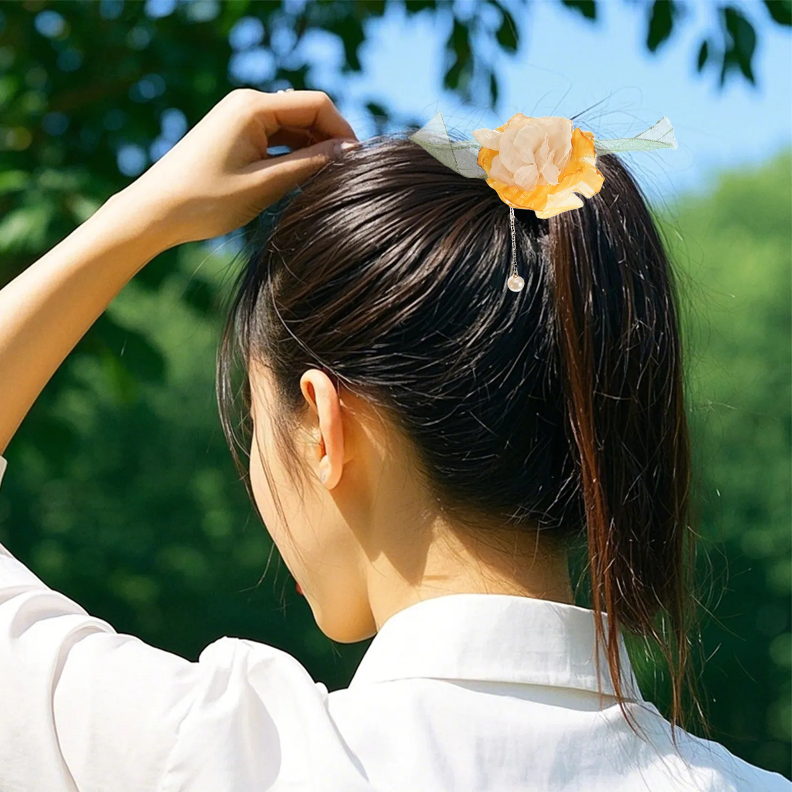 

3Pcs Elastic Hair Ties Floral Design Faux Pearl Tassels for Women Bridal Boho Style Hair Bands Ponytail Holder