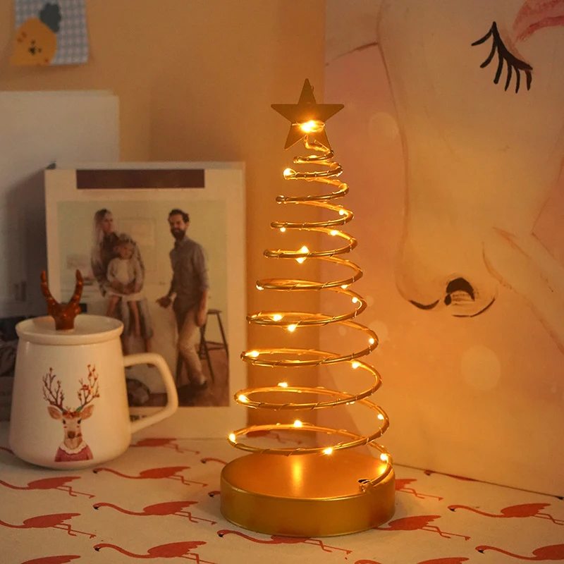 Christmas Lights Tree Fairy Lamp Artificial Tree Metal Spiral with Lighting Holiday for Bedroom, Living room Home Decoration