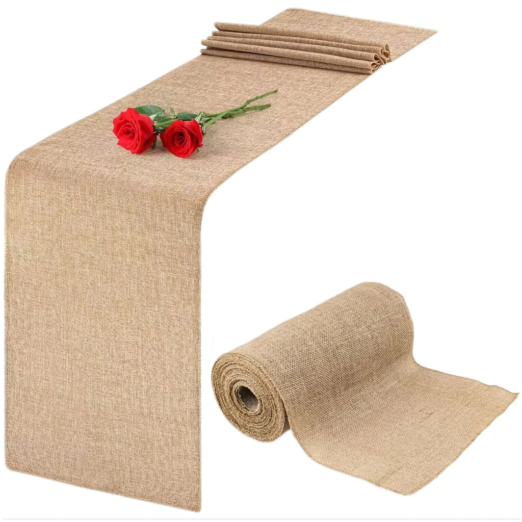 30cm Width 10M Jute Linen Vintage Natural Table Runner Burlap Rustic Khaki Wedding Dining Table Runner Decoration