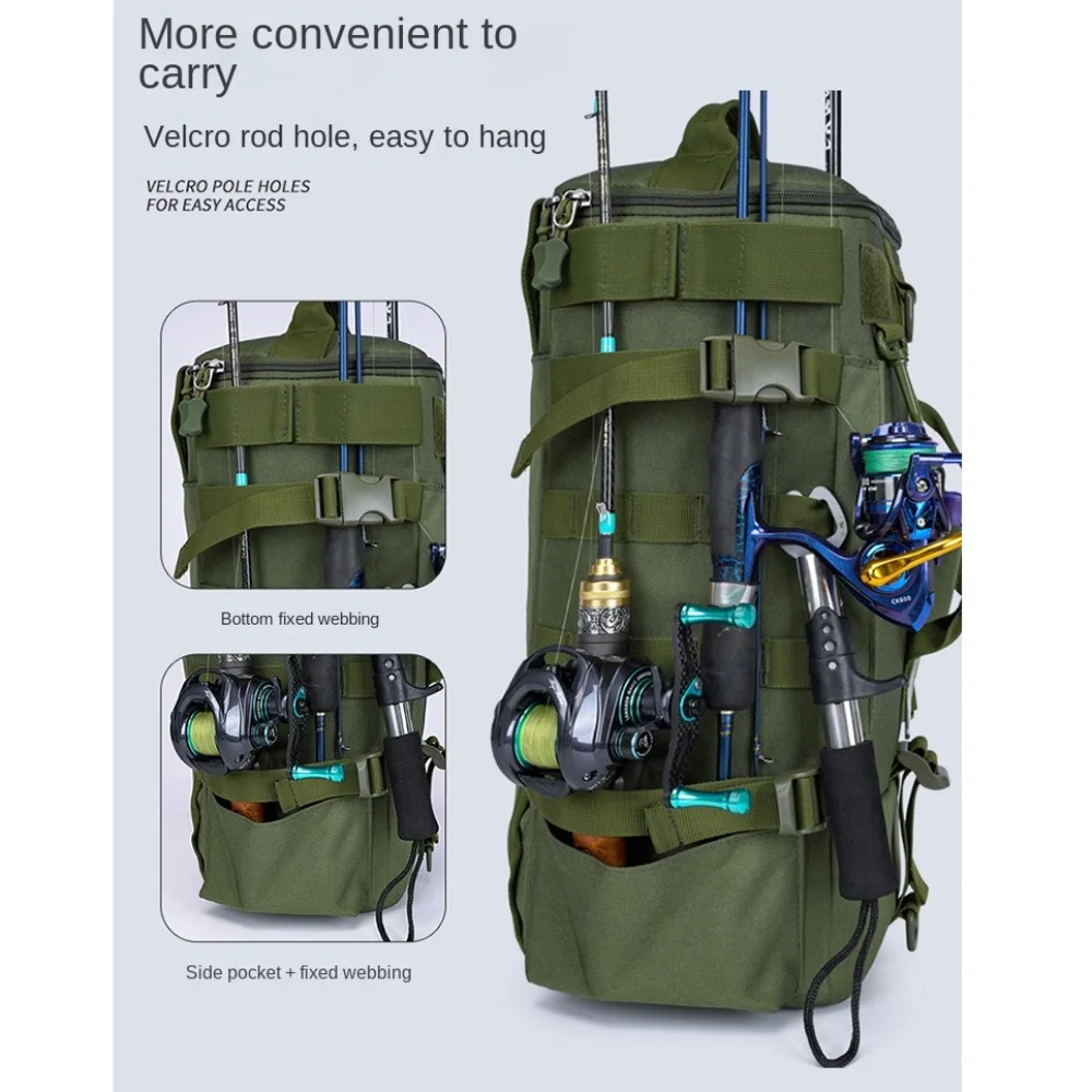 Nylon Fishing Backpack Bag Large Capacity Waterproof Fishing Tackle Storage Bag Double layer Green/Black/khaki
