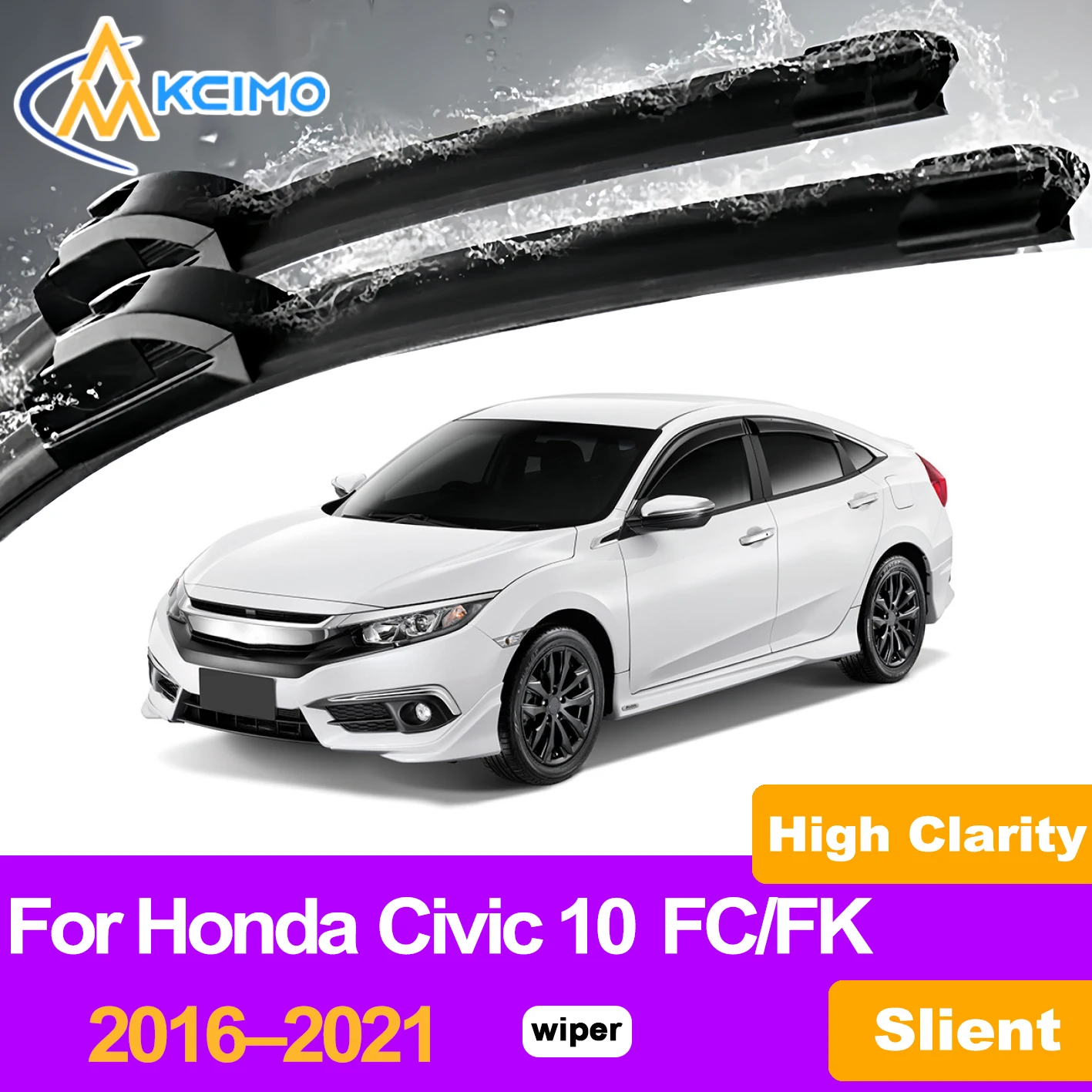 

KCIMO 2PCS Front Windshield Wiper Blades For Honda Civic 10 FC/FK 2016–2021, Premium Natural Rubber Easy Install Direct Fit