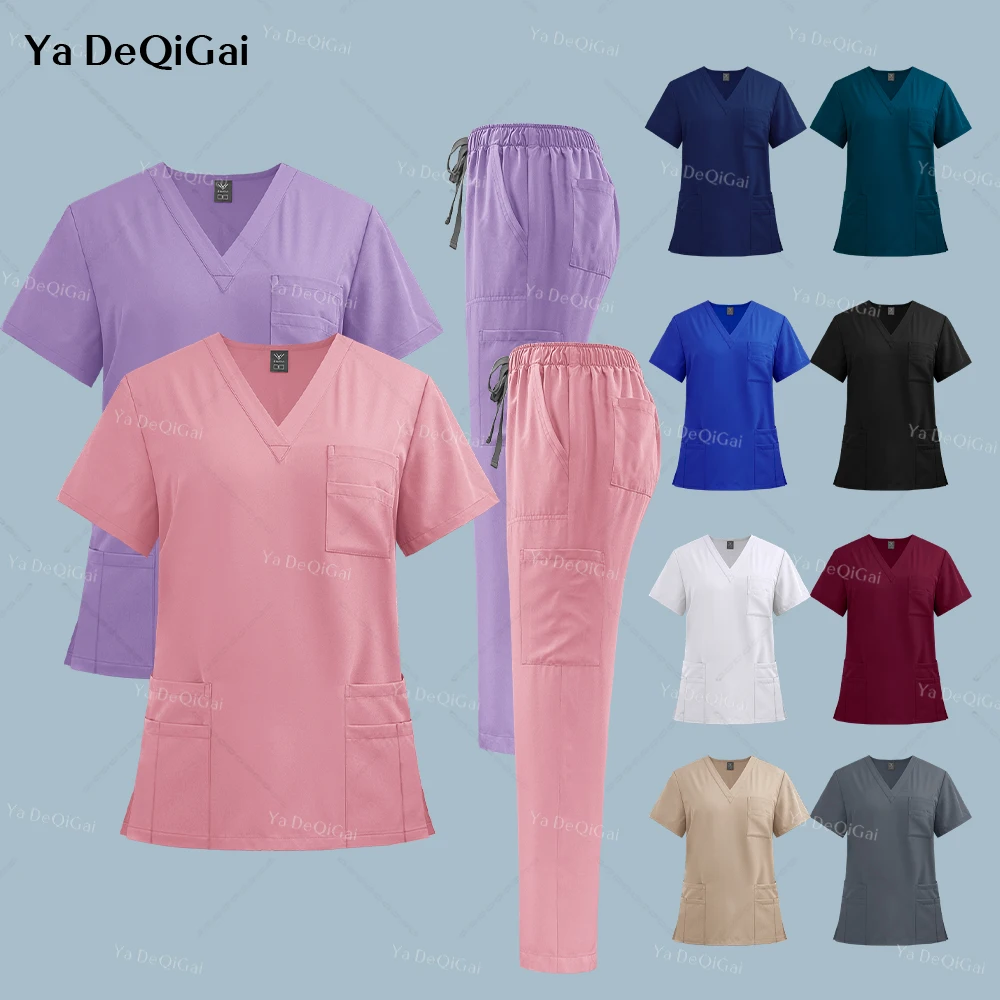 New Many Pockets Workwear Stretch Medical Uniforms Hospital Scrub Set Nursing Nurse Uniform Unisex Straight Work Suits Women Men