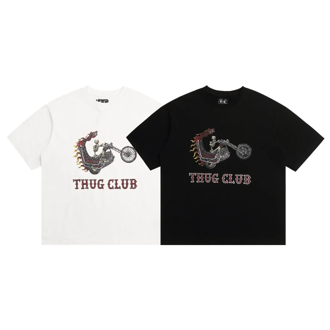 

Thug Club Vintage Dragon Skull Knight Embroidered Casual Loose-Fitting Short-Sleeved T-Shirt for Men and Women Trendy