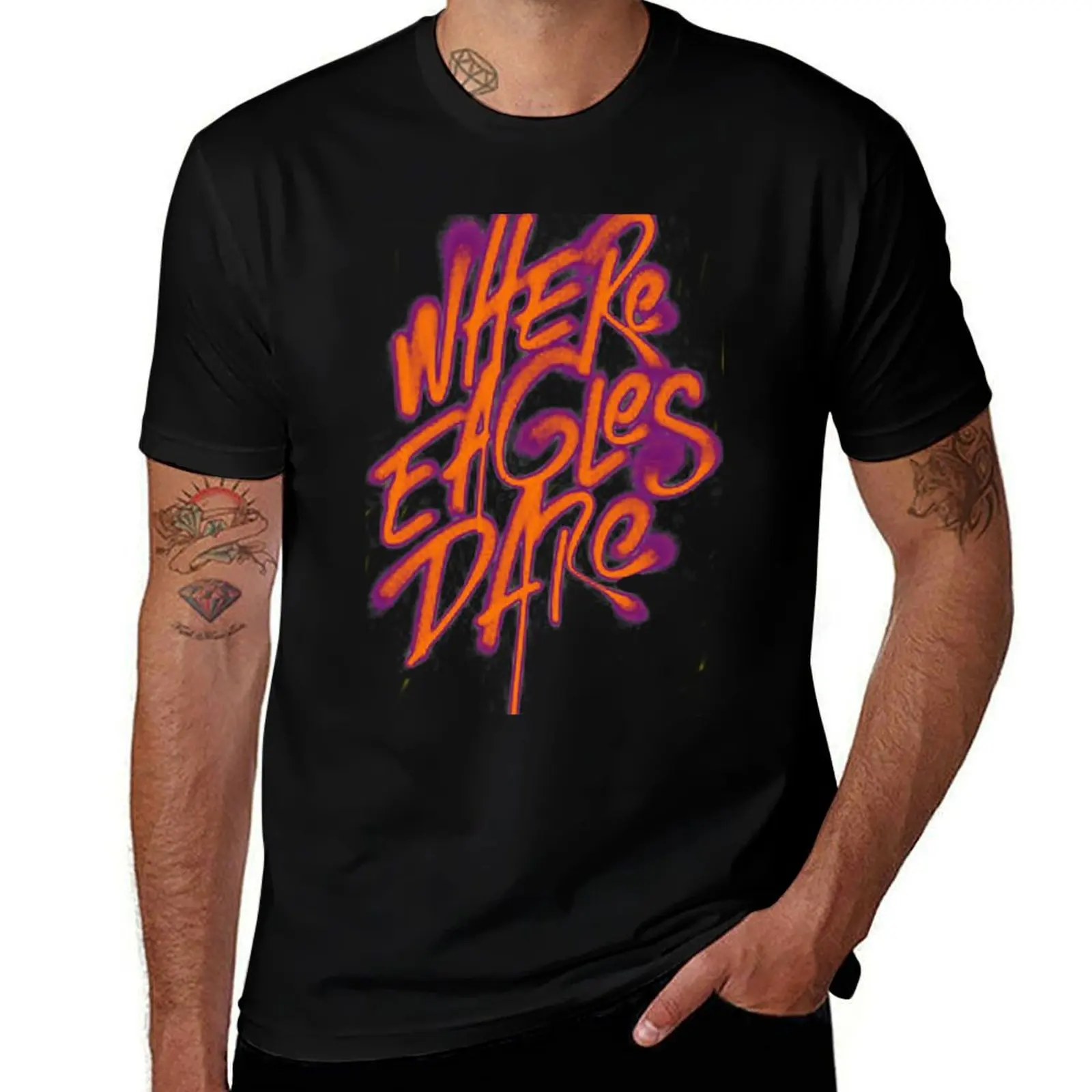 Where eagles dare T-shirt décontracté léger d'été à manches courtes avec citations de texte, calligraphie et typographie créative