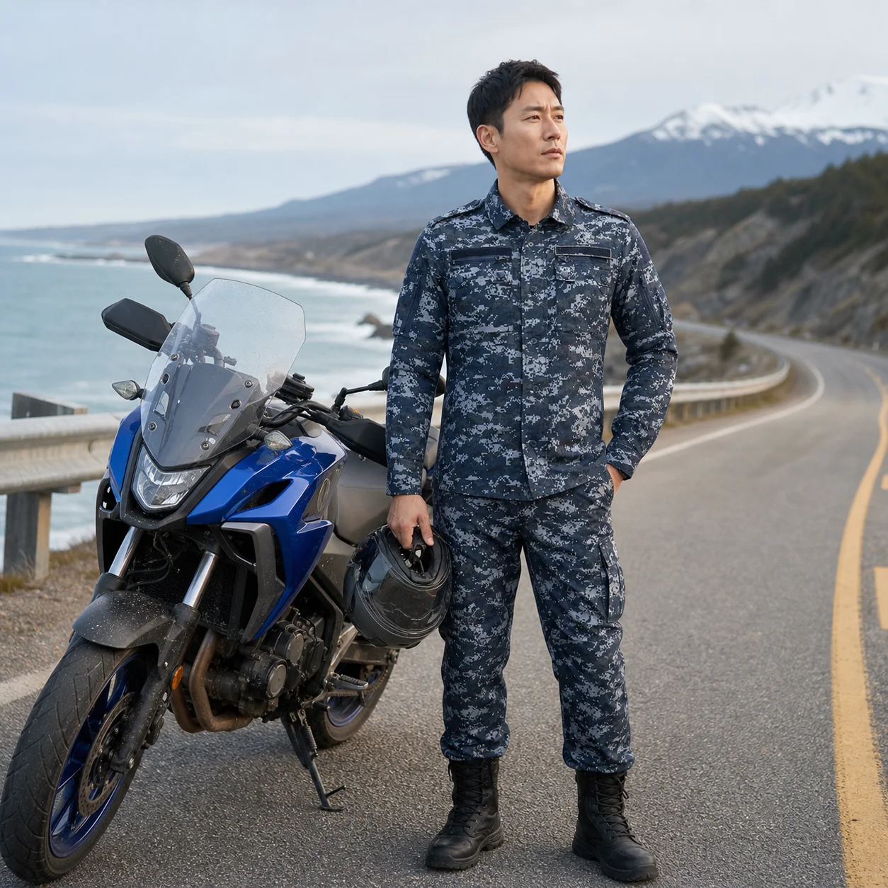 Thickened Camouflage Workwear Set for Men Spring Autumn Mesh Grid Design Wear Resistant And Breathable Training Uniform Belt