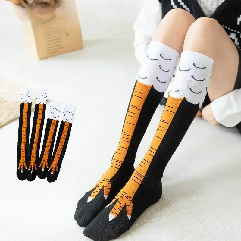 1 Pairs Trendy Women Socks With Knee Length Chicken Feet Funny Personalized Realistic Chicken Feet Birthday Gifts Sports Socks