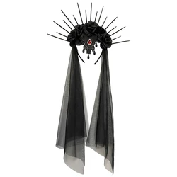 F42F Kroonsluier Haarband Gothic Rose Hairhoop Halloween Party Kostuum Rekwisieten Hoofdband