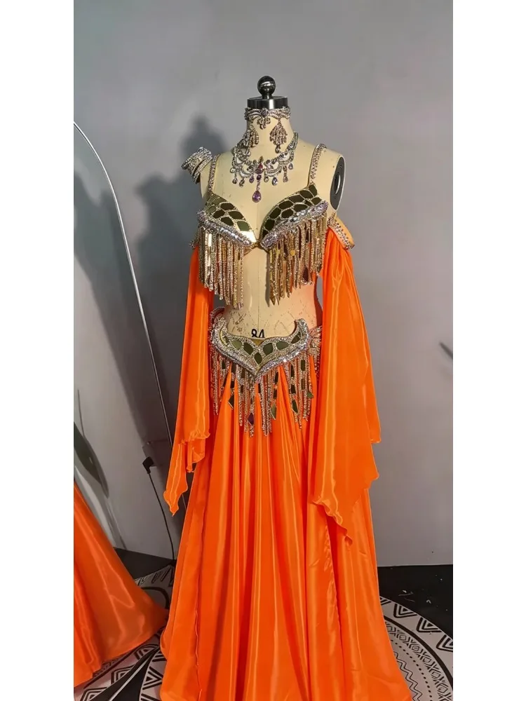 Customized Eastern Bellydance Dress Indian Clothes Women Belly Dancing Bra and Skirt Set Oriental Dance Costume Group Stage Wear
