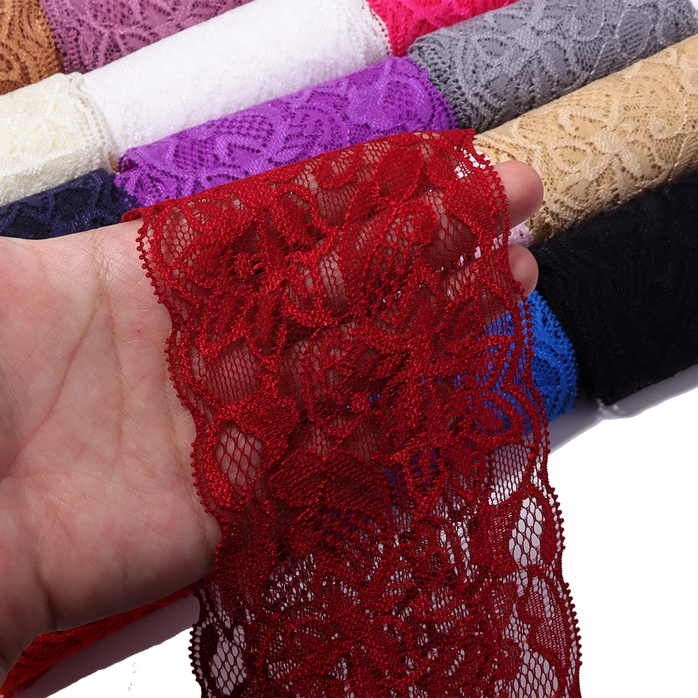 2 Yards 8cm Buntes Elastisches Blumenspitzenband DIY Bekleidung Nähen Handgemachtes Kunsthandwerk Spitzenband Kopfbedeckung Hochzeit Party Dekoration – Detail 6