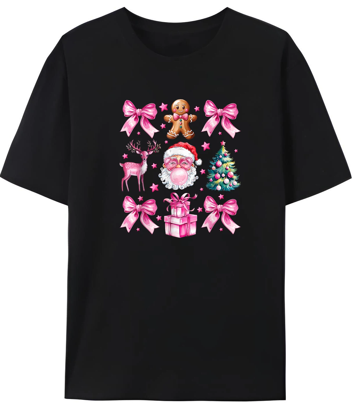 

Cute Coquette Bow Pink Christmas Tree Girls Graphic T Shirt For Men Casual Summer Gift Idea Printed Cotton T-Shirt