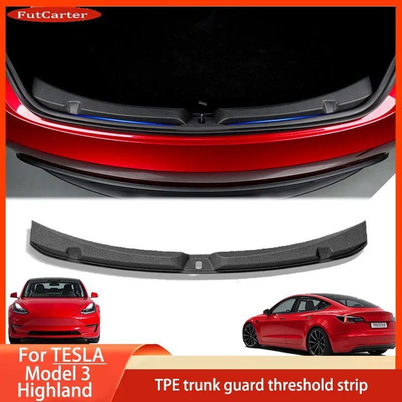 

For Tesla New Model 3 Highland 2024 Trunk Threshold Strip TPE or Metal Back Sill Anti Scratch Protection Lid