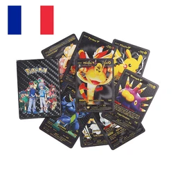 Cartas de Pokémon Pikachu, color dorado, plateado, color negro, Carta francesa Vmax GX, tarjeta de energía Pokémon, Colección rara, tarjeta de juego para niños