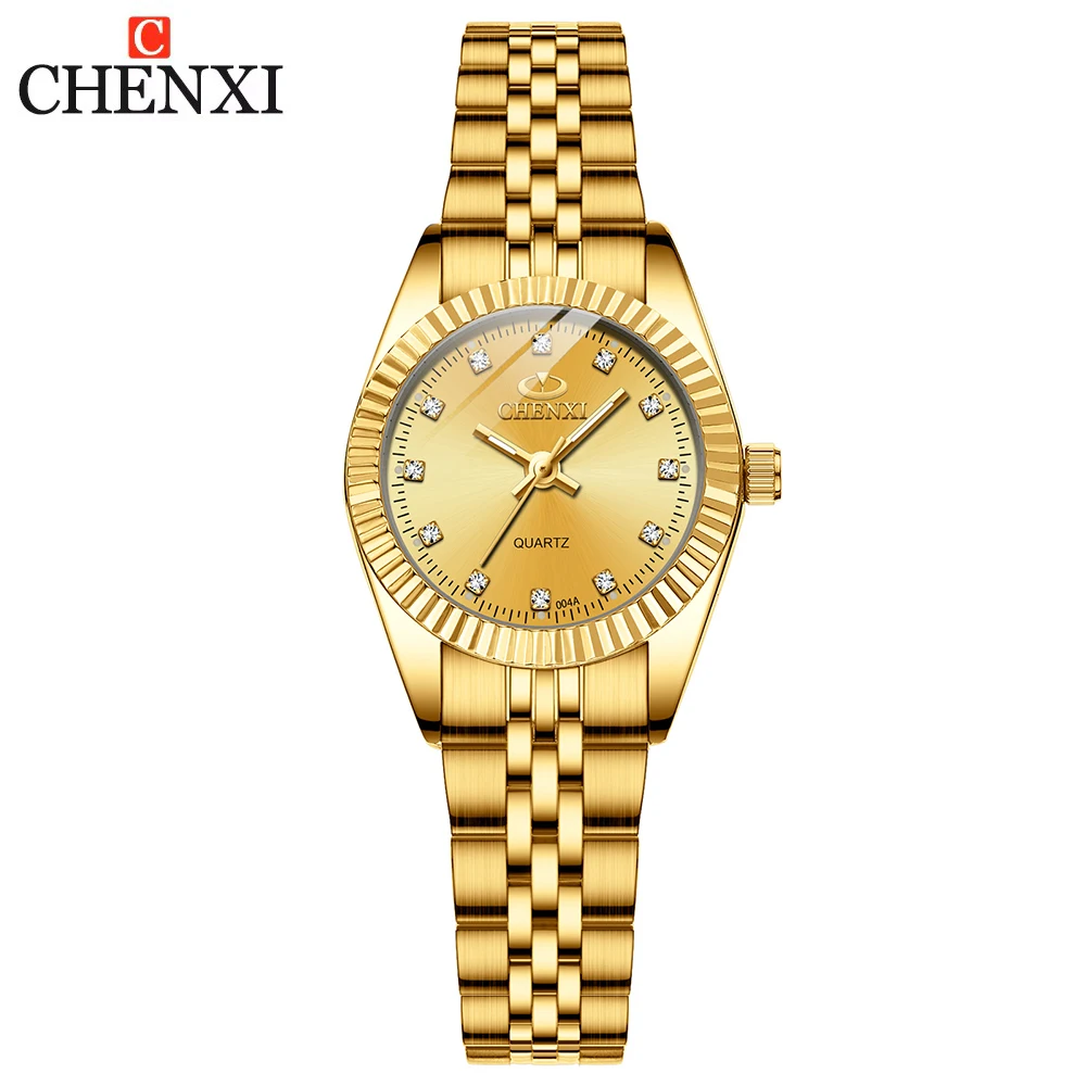 นาฬิกาข้อมือ CHENXI สุดหรูสำหรับผู้หญิง ตัวเรือนสแตนเลสสีทอง หน้าปัดเล็ก ดีไซน์สวยงามทันสมัย เหมาะสำหรับสุภาพสตรีที่รักแฟชั่น