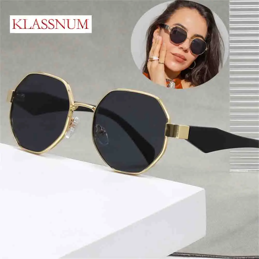 KLASSNUM Punk Polygon Metal Sunglasses Women Vintage Frames For Female Luxury Brand Design Eyeglasses Driving Shades UV400