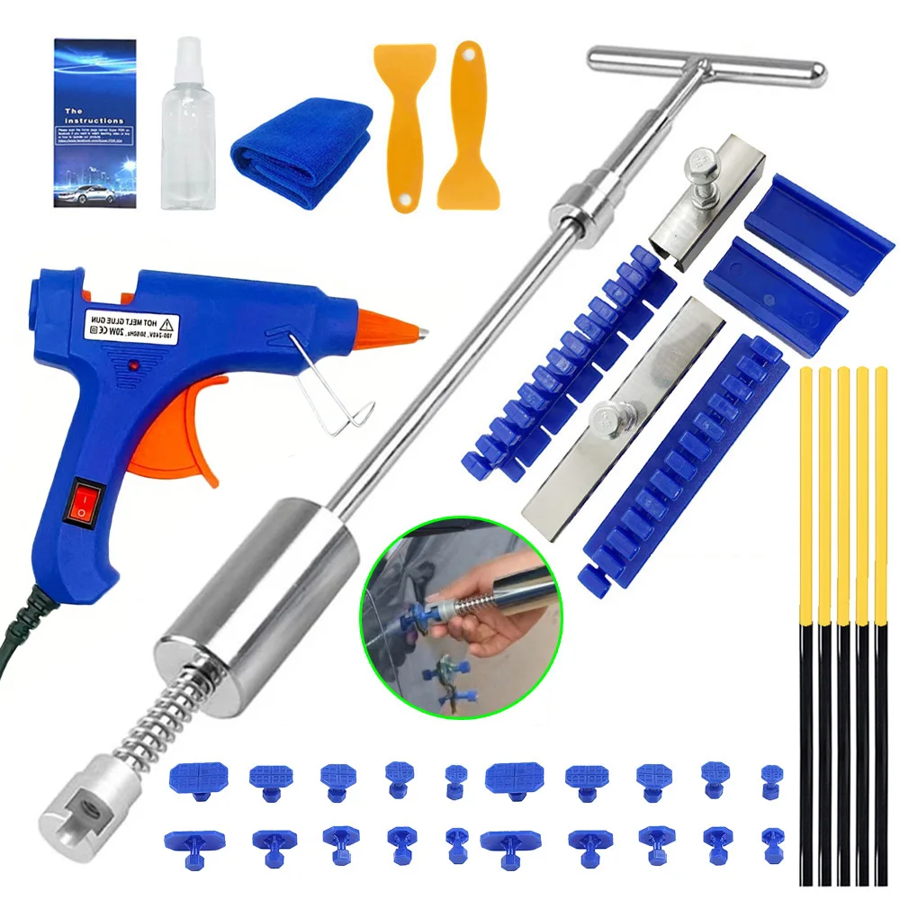 Car Dent Puller Repair Kit Slide Reverse Hammer 20+ Suction Cup Auto Body Paintless T-Bar Dent Puller Extractor Tool Hail Damage