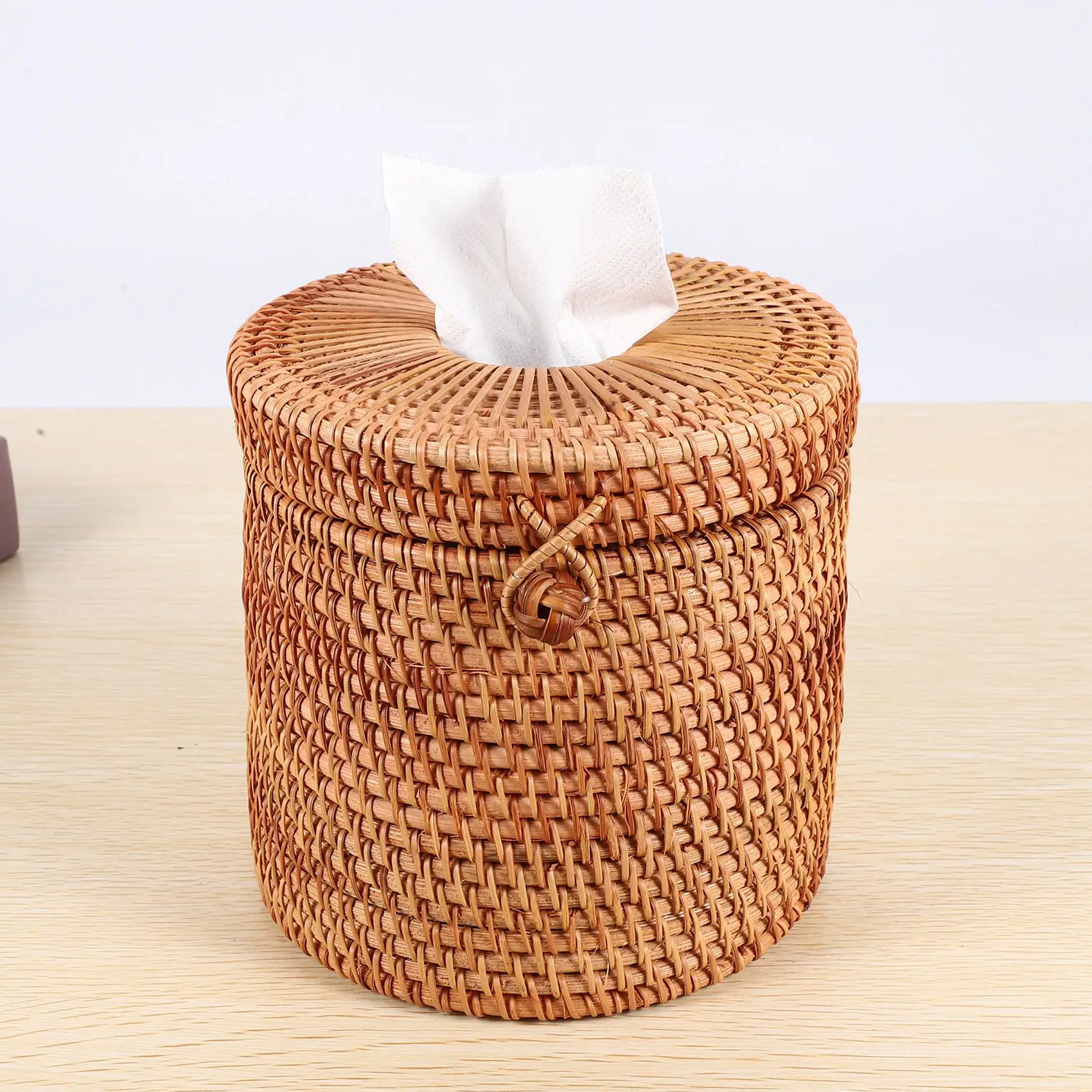 AA26P Rattan Tissue Box Toilet Paper Cover Wicker Decorative Holders with Lid for Storage Single Roll and Tissues in Bathroom