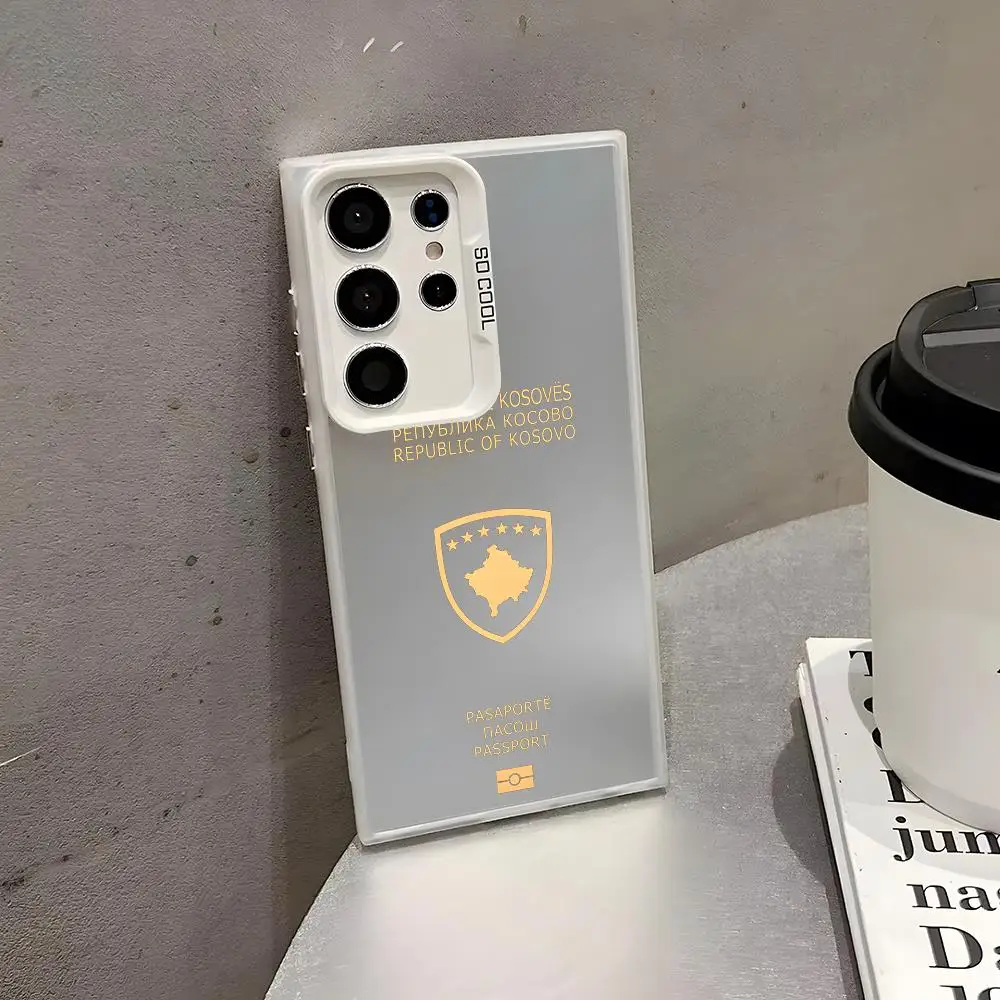 1PC Kosovo Passport Phone Case For Samsung Galaxy S25 Edge S24 S23 S22 S21 S20 Ultra Funda Silicone Colorful Silver Phone case