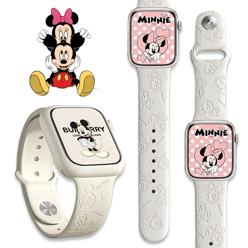 Disney Mickey Minnie Silicone Strap for Apple Watch Band 44mm 49mm 45mm 42mm 40mm 38mm 41mm Bracelet iWatch Ultra 8 6 5 3 4 SE 7