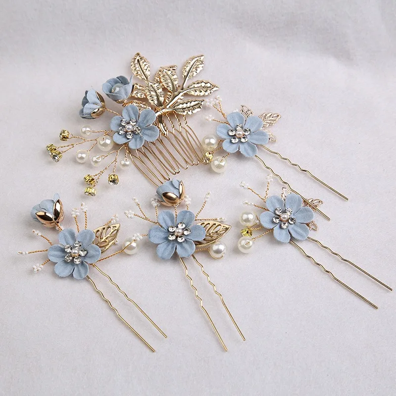 5Pcs/Set Bridal Hair Accessories for Women Flower Pearl Headpiece Tiara Wedding Barrette Clip Hairpins Bride Hair Combs Ornament image 5