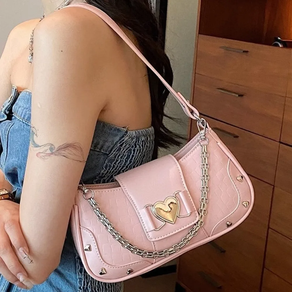 

Kawaii Punk Y2k сумка подмышки Love Heart корейский стиль сумка на плечо из искусственной кожи с металлической пряжкой женская сумка уличная одежда
