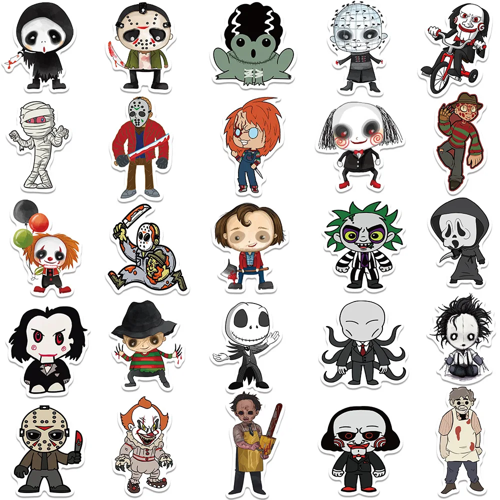 Scartoon-pegatinas de Terror para colección, calcomanías de grafiti de película de Terror, juguete DIY, equipaje, portátil, monopatín, 10/50 unidades