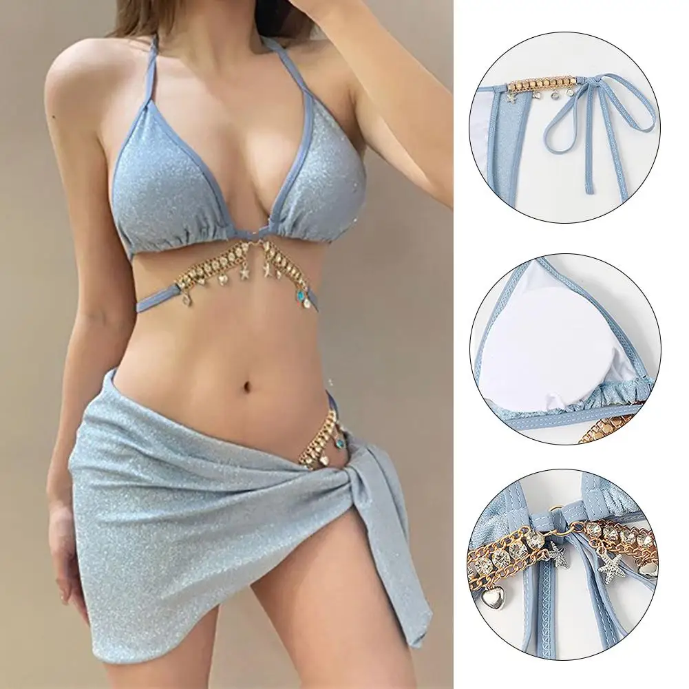 สุภาพสตรีบิกินี่ชุดว่ายน้ําสีฟ้าอ่อนฤดูร้อนชายหาด Beachwear ชุดบิกินี่โพลีเอสเตอร์ Spandex Blend ชุดว่ายน้ํา