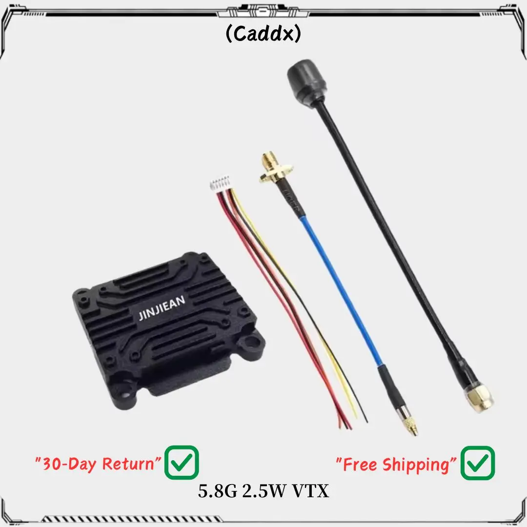 

JINJIEAN 5.8G 2.5W 48CH VTX MMCX PIT/25mW/400mW/800mW/1500mW/2500mW FPV Transmitter for RC Drone Long Range Airplane