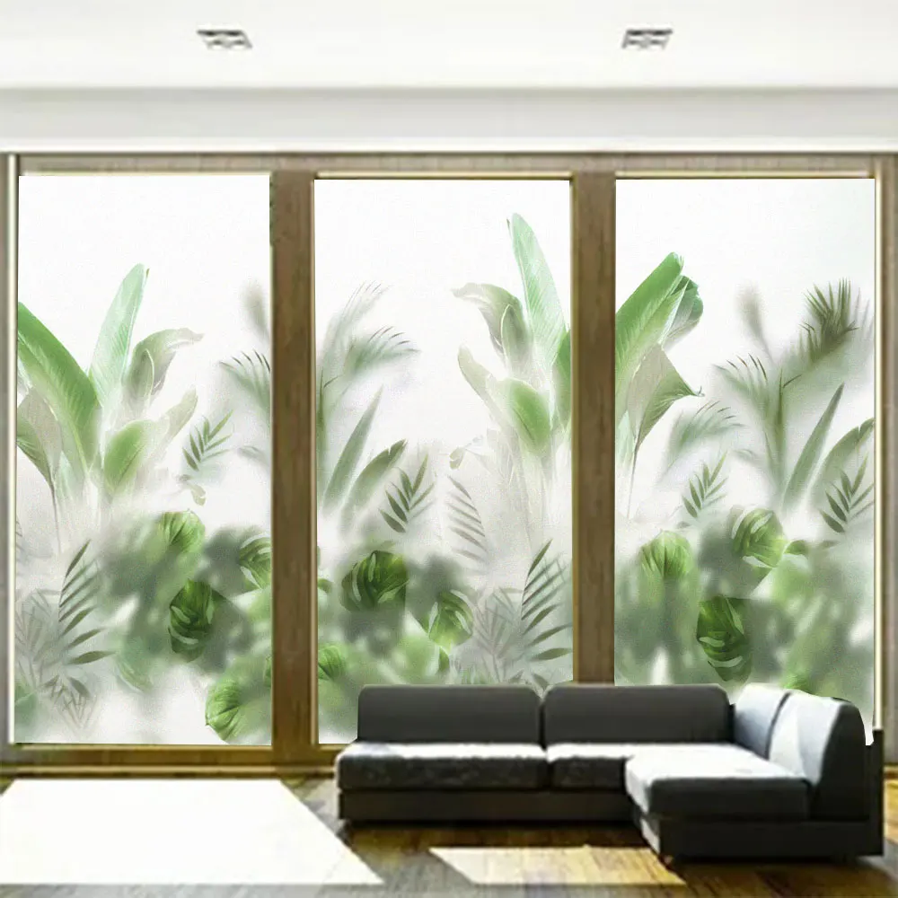 Hazy Plant Pattern Privacy Window Film PVC Glass Door Decorative Film Frosted Anti UV No Glue Static Cling Glass Window Sticker