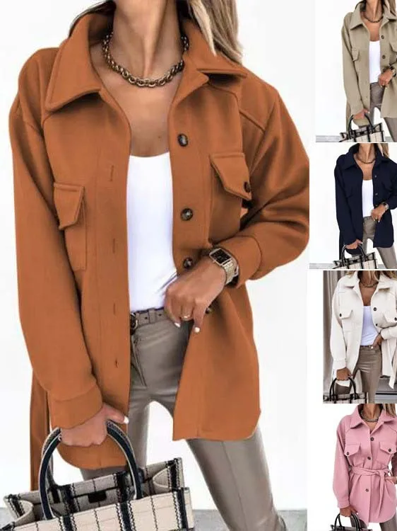 

Новый цветной галстук на пуговицах с лацканами, длинное пальто с воротником-стойкой, женская верхняя одежда, теплая полиэфирная ткань, свободный крой для поездок на работу