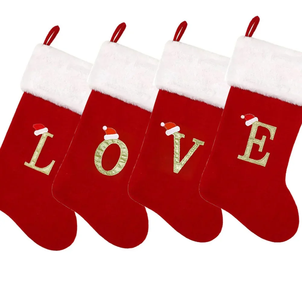 Xmas Stockings  Embroidered Letter Design  Lightweight and Comfortable Knitted Fabric  Perfect for Treating Your Loved Ones