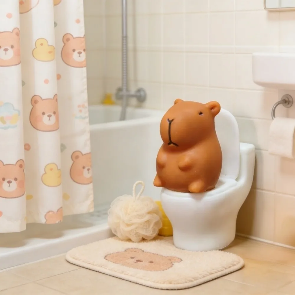 Funny Capybara Frog Pig Sitting on Toilet Mini Resin Figurine Cute Animal Desktop Ornament Creative Home Bathroom Decor Gifts