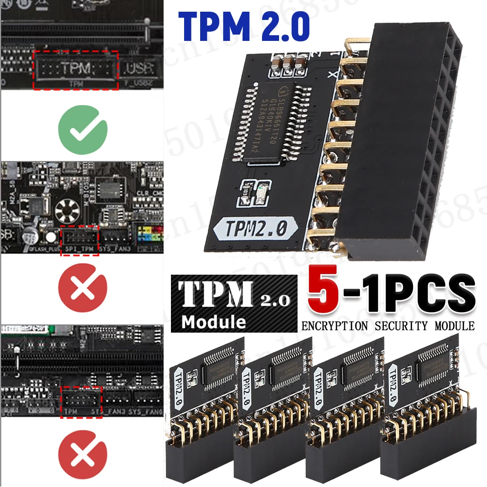 5-1PCS TPM 2.0 Encryption Security Module Board 4GB14/18/20 Pin Motherboards Card For ASUS ASRock MSI ASRock GIGABYTE LPC