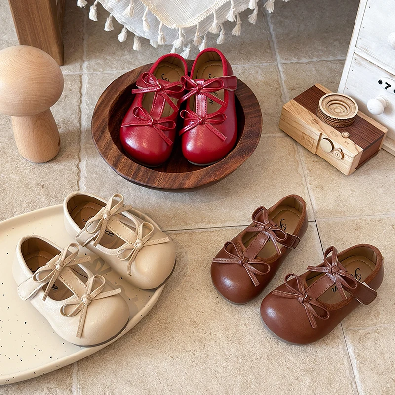 Children Casual Shoes Children's Leather Shoes for Girls Korean Girls' Soft Sole Bow Anti Slip Fashion Princess Single Shoes