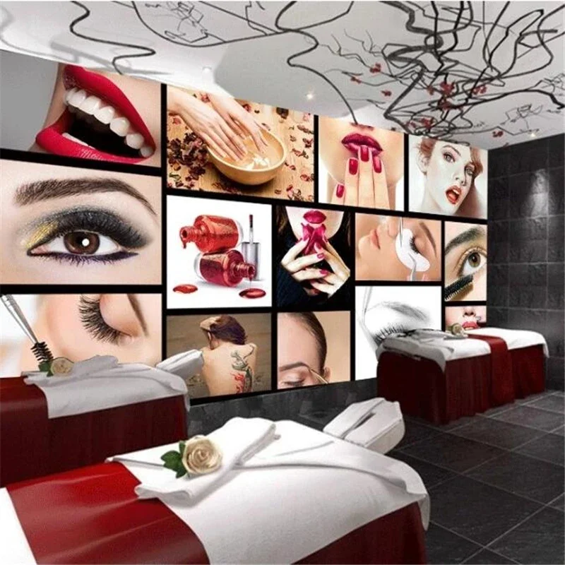 Custom wallpaper 3d murals European and American fashion beauty salon semi-permanent eyebrow lip nail manicure background wall