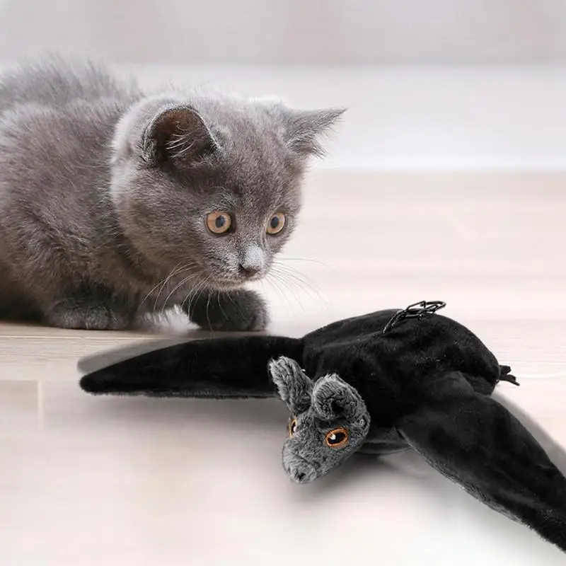 Interactive Cats Toys USB Rechargeable Chirping Flapping Bat For Indoor Kittens Touch Activated Plush Toys Pets Supplies