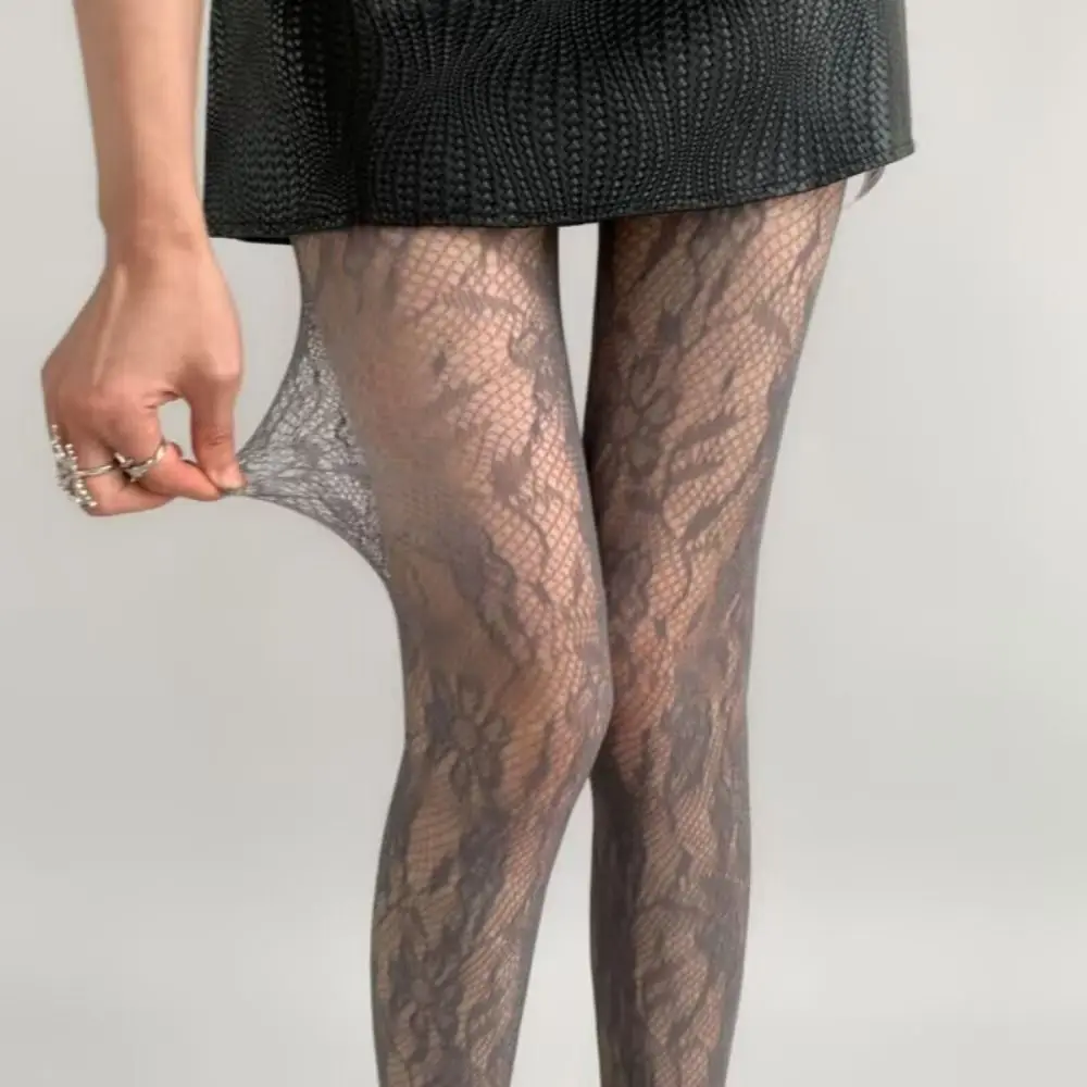 Exquisite Floral Print Silk Stockings Sheer Material Jacquard Lace Pantyhose Thin Texture Nylon Tights JK Fashion