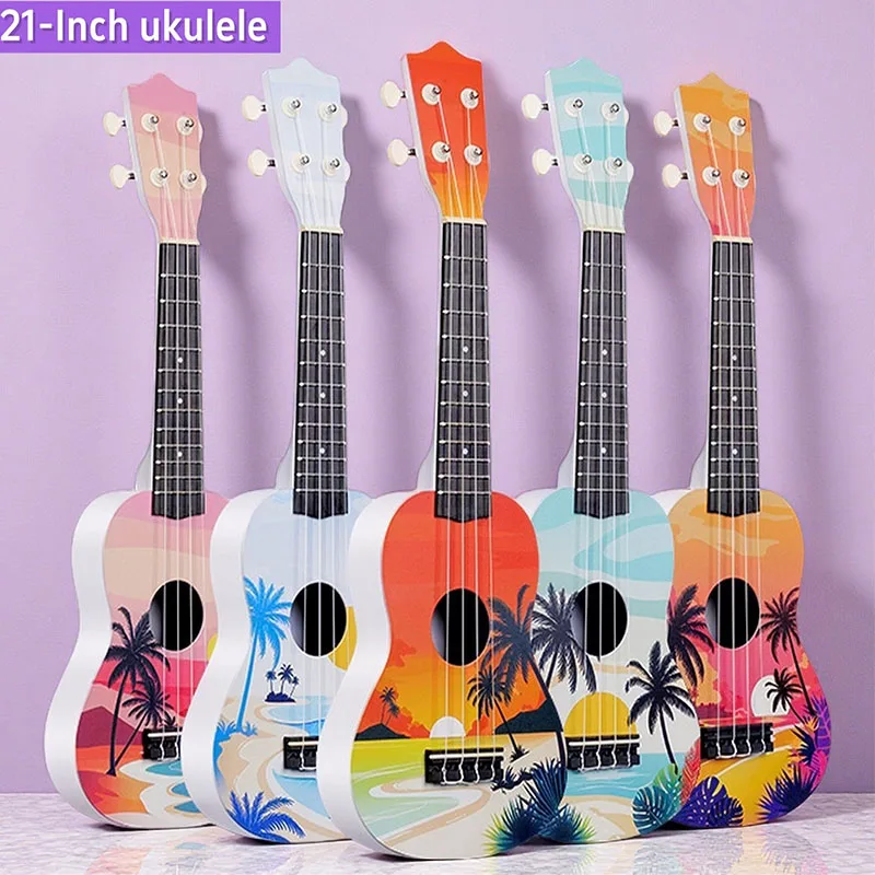 21 Inch Ukulele Beginner Hawaii Patterns Customizable Ukulele Guitar Educational Musical Instrument Toy for Kids Early Education
