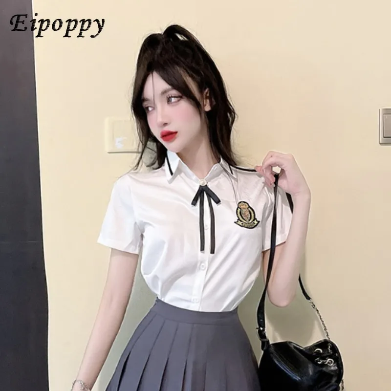 Student Wear Summer Women's Shirt School Uniform Uniform British College Style Top Short Sleeve White Shirt