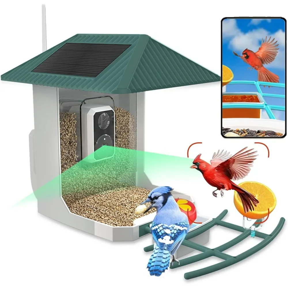 

2.5K Smart Bird Feeder with Camera, AI Identify Bird Species, Outdoor Birds Feeder House with Solar Panel for Bird Buddy