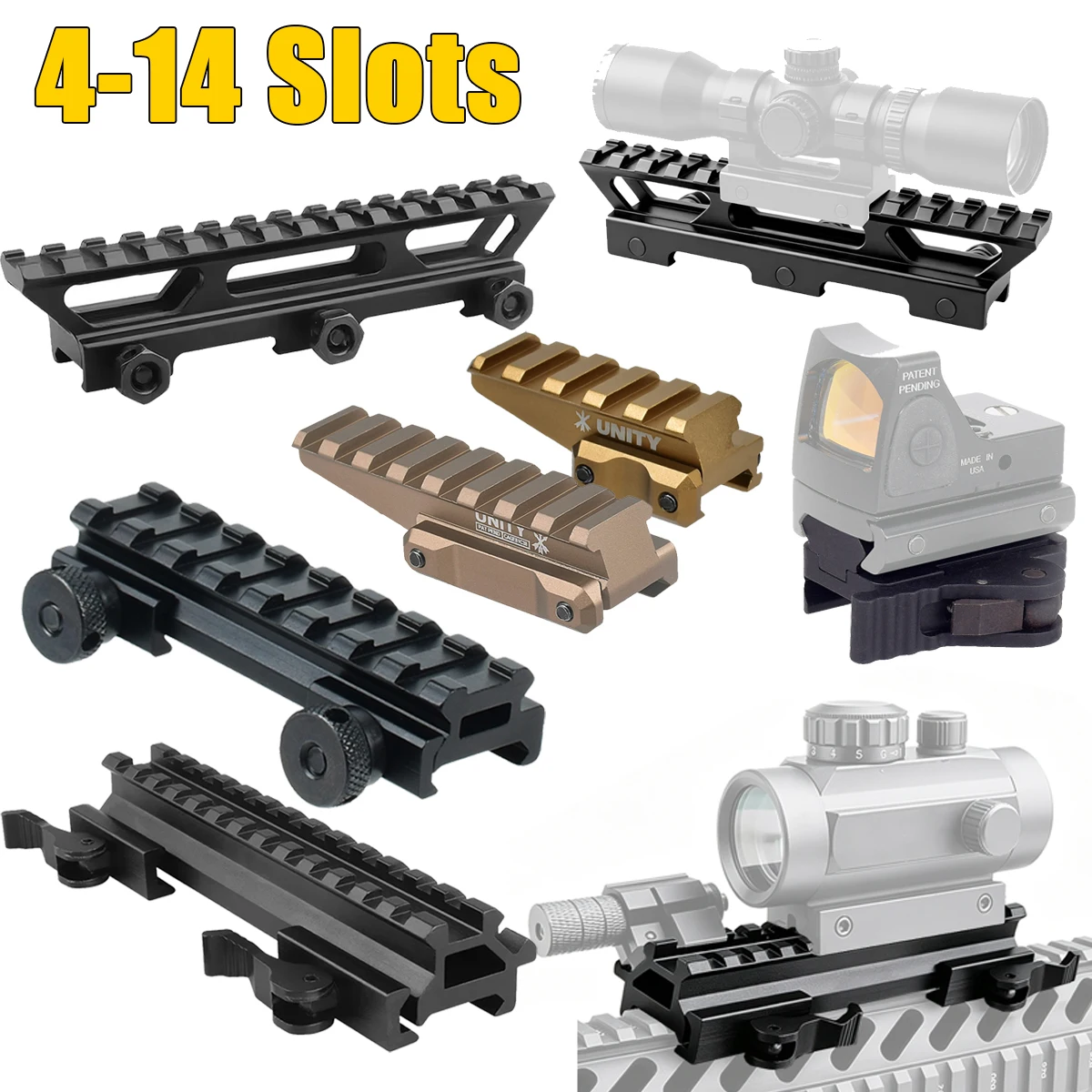 Adaptateur de montage sur rail Picatinny tactique à 4-14 emplacements, montage de lunette 21 mm à 21 mm, montage sur rail 20 mm, montage UNITY pour viseur optique à point rouge