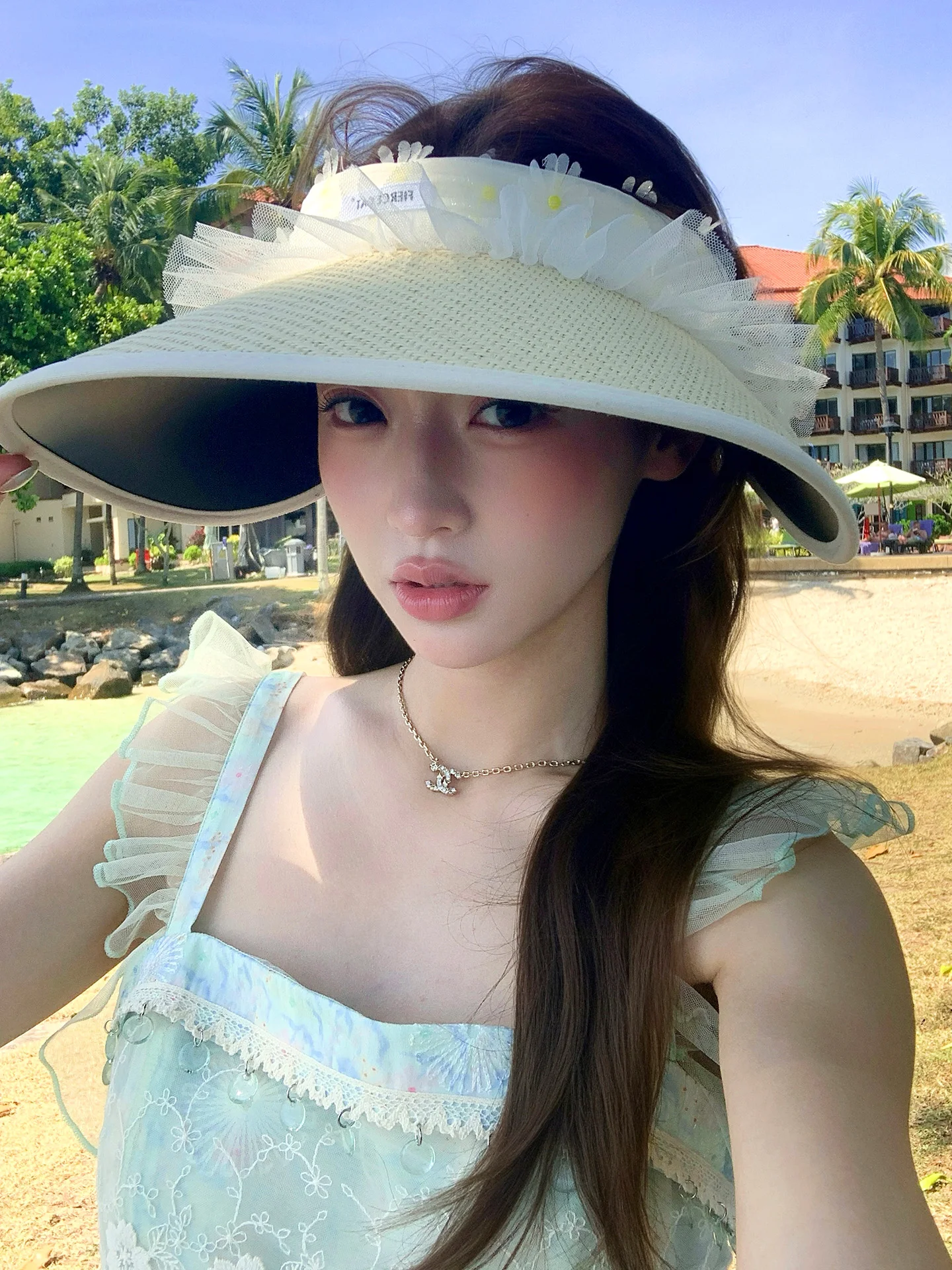 Summer Outdoor Women's Daisy Sun Hat Large Brim UV Protection Beach Vacation Style Adjustable Unbranded Floral Sunshade Cap