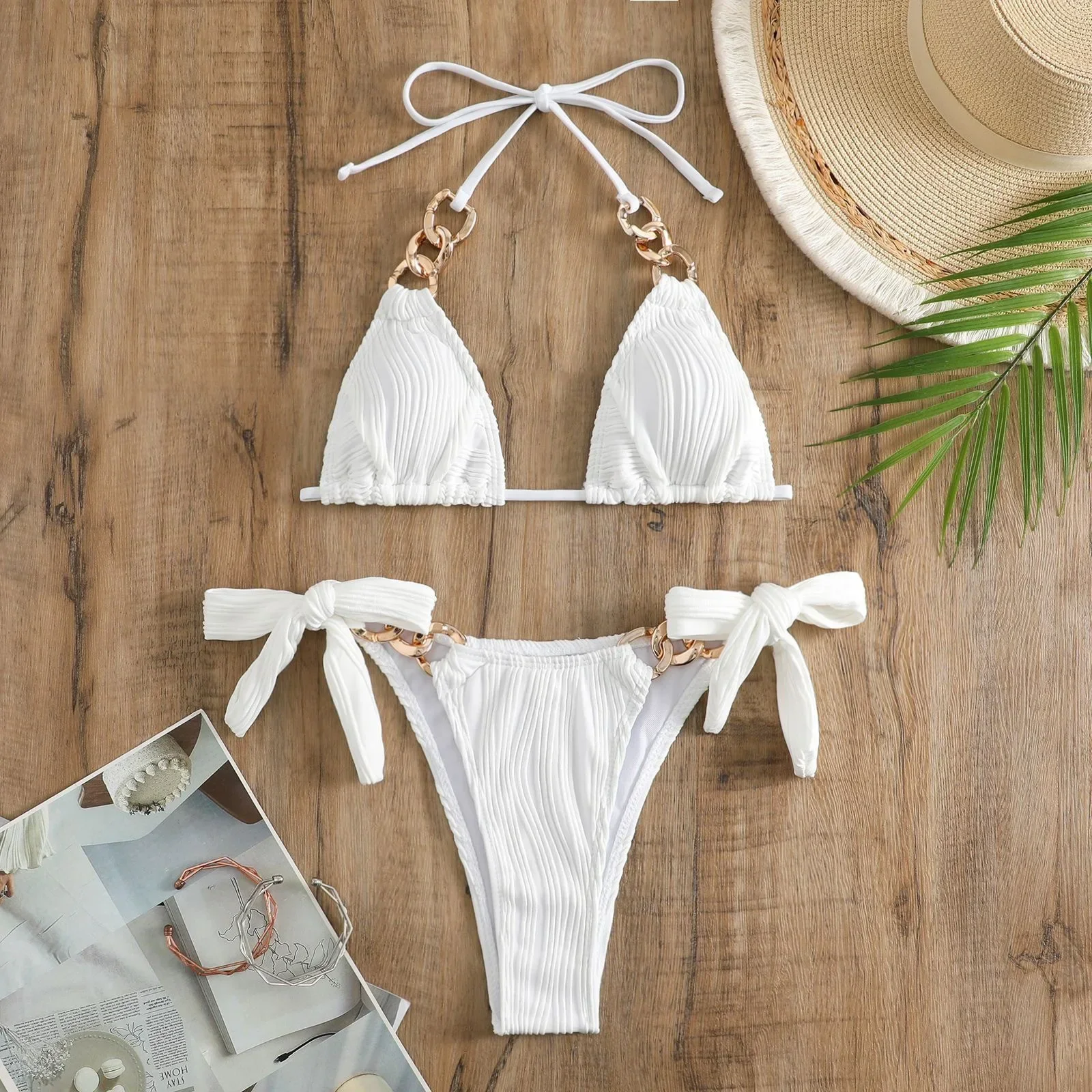 2026 New Sexy Bikinis White String Women Bandage Bikini Set Push-up Padded Bra Swimsuit Suit Swimwear Brazilian Thong Bikini