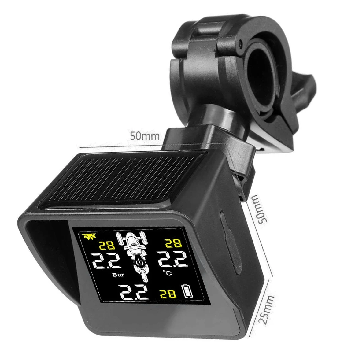 Solar Wireless Tire Pressure Monitoring System Motorcycle TPMS Tire Pressure Monitor LCD Display 3 External Sensors